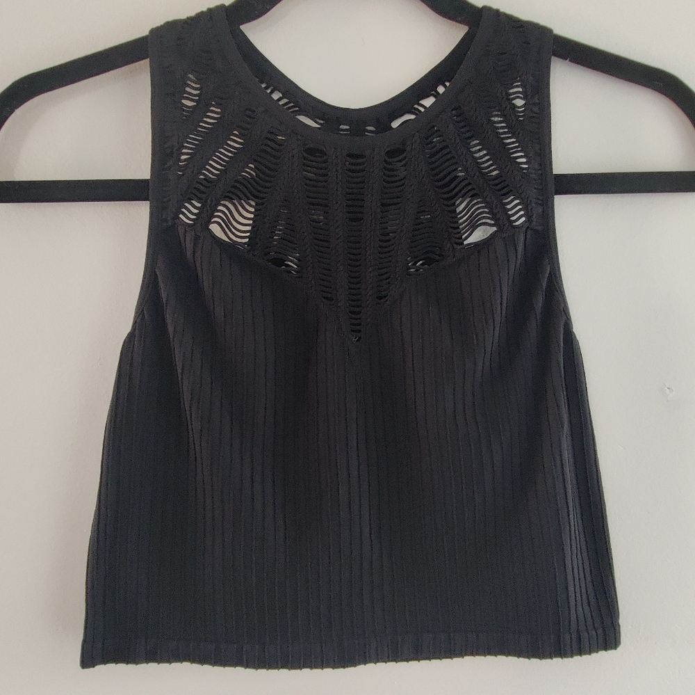 Express Black Ribbed Cropped Tank Top M